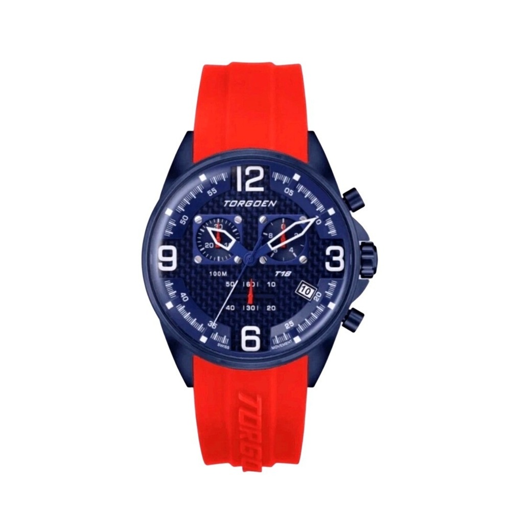 Torgoen T18 Pilot Watch 45mm Blue Red NEW W Box Mens Swiss Chronograph TN-1268U